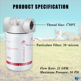 496 Fuel Transfer Tank Filter Kit for Gasoline and Diesel Water Separate 1" NPT 30 Micron Pump Filter Replaces# B10-AL