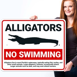 Sigo Signs, Alligators No Swimming Sign, 24x30 Inches, Rust Free .063 Aluminum, Fade Resistant, Made in USA