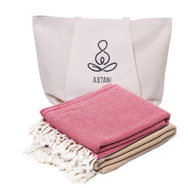 ATANI Turkish Beach Towel Pack of 2 (69x35 Inches), Oversized 100% Cotton Sand Free Lightweight Quick-Dry Turkish Towel, Peshtemal Towel for Travel, Bath, Camping, Yoga and Pool(Red+Yellow)