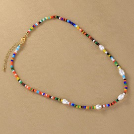 KELITCH Colourful Choker Necklaces, Handstanding Shell Pearl Collar Necklaces, Stackable Friendship Necklaces in Boho Style, Pearl, No-Gem-Tye