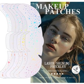 12PCS Holographic and Gold Glitter Freckles Face Tattoo,Multichrome Sparkle Makeup Patches Face Shimmer Tattoo Festival Essentials Waterproof Temporary MakeupTattoo for Teenagers & Women