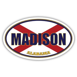 Madison City Alabama State Flag | AL Flag Madison County Oval State Colors Bumper Sticker Car Decal 3x5 inches