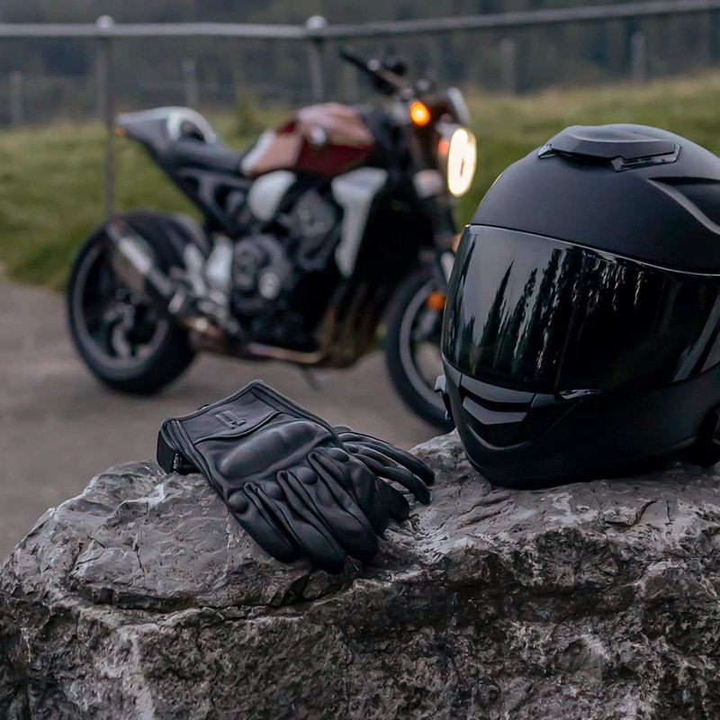 Harssidanzar Motorcycle Gloves for Men, Leather Touch Screen Riding Driving