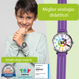 Kiddus Learning Watch for Children Boys and Girls Analogue Watch with Time Learning Exercises Time Teacher Italiano Purple, Italiano Viola, italian
