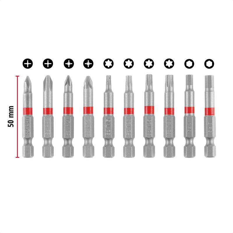 Einhell Bit Set 10 Pieces (50 mm Bits PH/PZ/T/H, Sandblasted