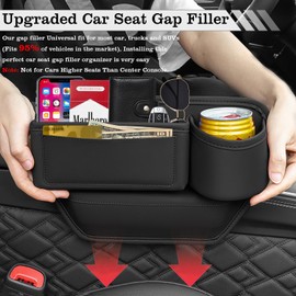 FBLOWMOD 2 Pack Car Seat Gap Filler Organizer With Cup Holder, Multifunctional Car Seat Organizer for Car, SUV, Truck - Prevent Items from Dropping, Holds Phone, Keys, Cup, Card, Sunglasses (Black)
