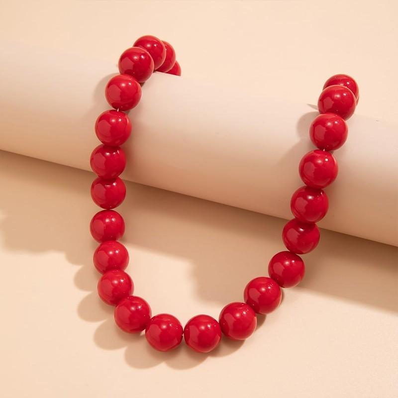 Gargantilla grande con abalorio rojas para mujer, clásico de perlas