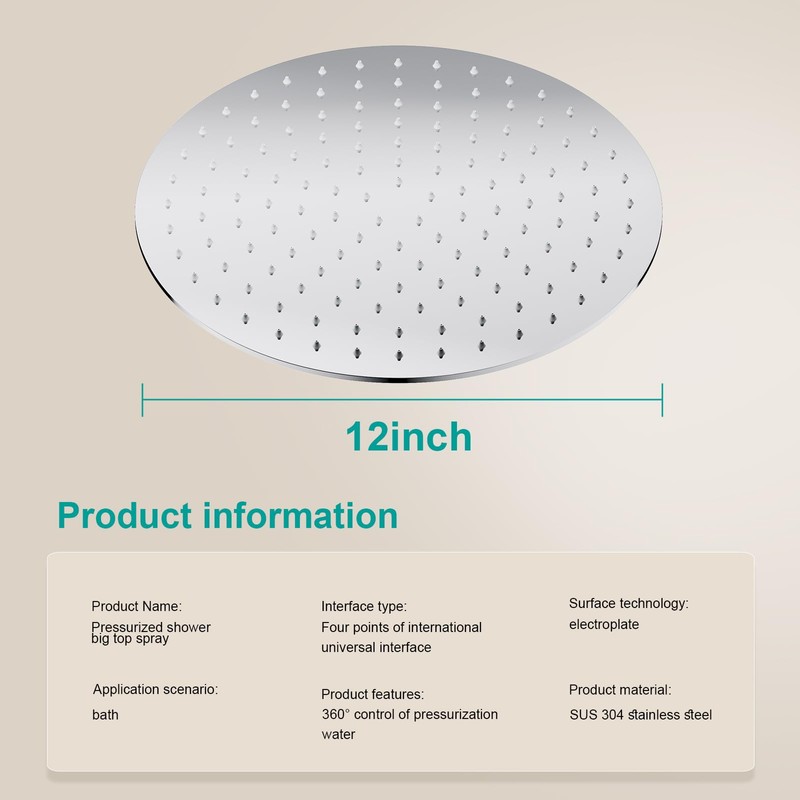 AULEEND 12 Inch Round Rain Shower head, High Flow Stainless