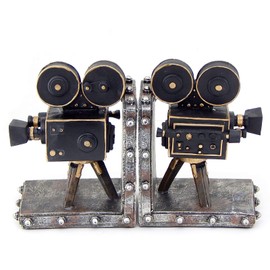 Bellaa 26287 Vintage Camera Bookend Projector Old Style Antiques Movie Sci Fi Film Bookshelf Book Ends Support Stopper Modern Decorative Home 7 inch Set of 2