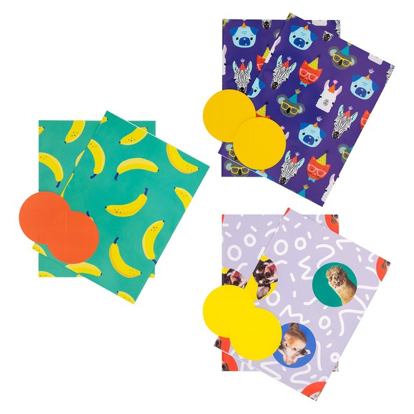 Hallmark Fun Wrapping Paper and Gift Tag Pack Bundle - 6 Sheets and 6 Tags in 3 Different Designs, Multicoloured