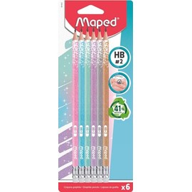 Maped - 6 x ergonomic three-sided pencils Black'PEPS with glitter barrel HB medium, 1 piece (6 pack)