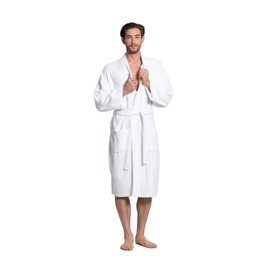 Turkuoise Men's 100% Cotton Turkish Terry Cloth Kimono Collar Soft and Absorbent Bathrobes