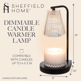 Sheffield Home Glass Candle Warmer Lamp – Elegant Candle Warmer for Long-Lasting Fragrance, Sleek Design, 13x7, Black Ribbed Glass