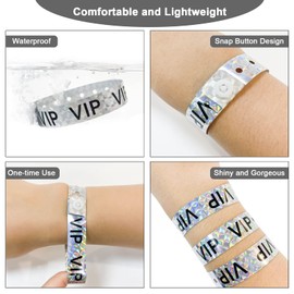 Ouchan Holographic VIP Plastic Wristbands Silver - 100 Pack Vinyl Wristbands for Events Parties