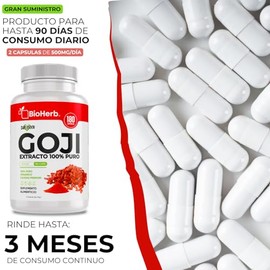 BioHerb | Baya Goji Orgánica 100% Pura – Extracto Natural de Alta Concentración – 180 Cápsulas de 500 mg (Suministro 90 Días) – Superfood Antioxidante