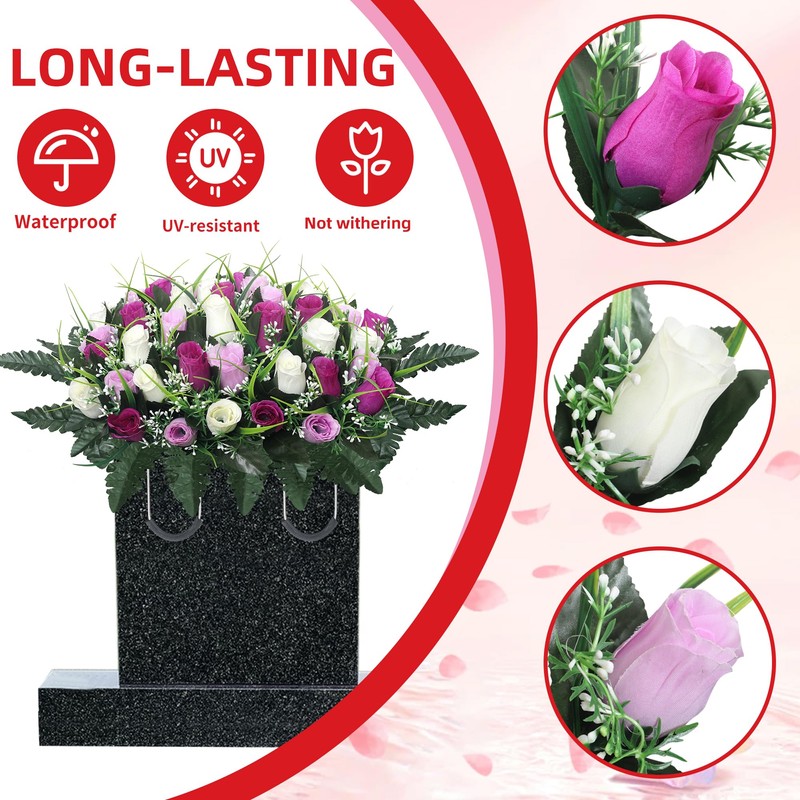 Lodou Cemetery Flowers for Grave,Headstone Flower Saddle,Flowers for Cemetery Grave