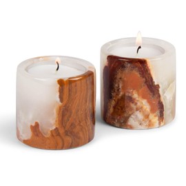 Set of 2 Onyx Marble Tea Light Holders – 2" Cylinder Design for Home Décor, Gifts & Table Settings