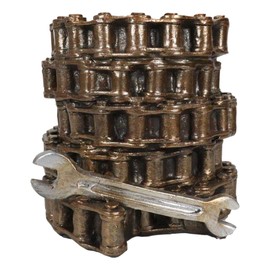 Ebros Gift Mechanic Biker Motorcycle Round Belt Chains with Wrench Tool Stationery Pen Make Up Brush Holder Resin Figurine Smoke Shop Room Man Cave Indoor Outdoor Bar Decorative Accent