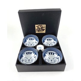 JapanBargain 4692, Set of 5 Japanese Porcelain Bowls Set, Soup Bowls and Rice Bowls, Gift Boxed, Made in Japan, Maneki Neko