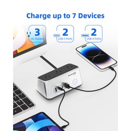 Huntkey USB Charging Stations for Multiple Devices,68W Desktop Charging Station,45° Plug Power Bar with 3 AC/2 USB C/2 USB A/5ft Extension Cord Charging Station for Office(Grey)