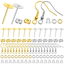 Toaob 500 pieces of earrings DIY gold and silver tone silver-plated ear hooks jump rings stud earrings blanks and earring stopper