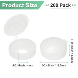 M METERXITY 200-Pack Plastic Hinged Screw Cover Caps, 4mm Shutter Screws with Caps, Fold Snap Washer Covers, Washer Flip Protection Covering M3 M4 M5 Screws Heads [Warm White]