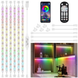 Dream Colour LED Display Cabinet Lighting 3 Metres, 6 Pieces RF Remote Control, Music Sync Colour Changing Strips with App Control, 5 V USB for Kitchen, Cabinets, Showcases (6 x 50 cm)