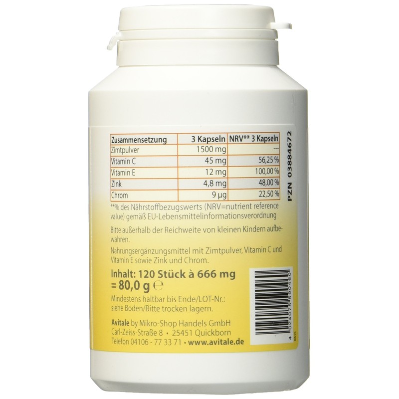 Avitale Zimt Kapseln 500 mg + Vitamin C+E, 120 Stück,