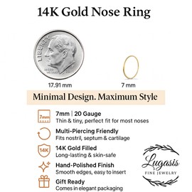 Gold Nose Ring - Tiny Thin 20 Gauge 7mm Nose Hoop - Small 14k Gold Filled Nose Piercing Jewelry For Women - Handmade Nose Rings Hoops - Gift Ready
