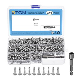 DTGN 350Pcs #8x5/8" Hex Washer Head Self Drilling Screws, 410 Stainless Steel Self Tapping Sheet Metal Screw Set with Hex Bit Socket