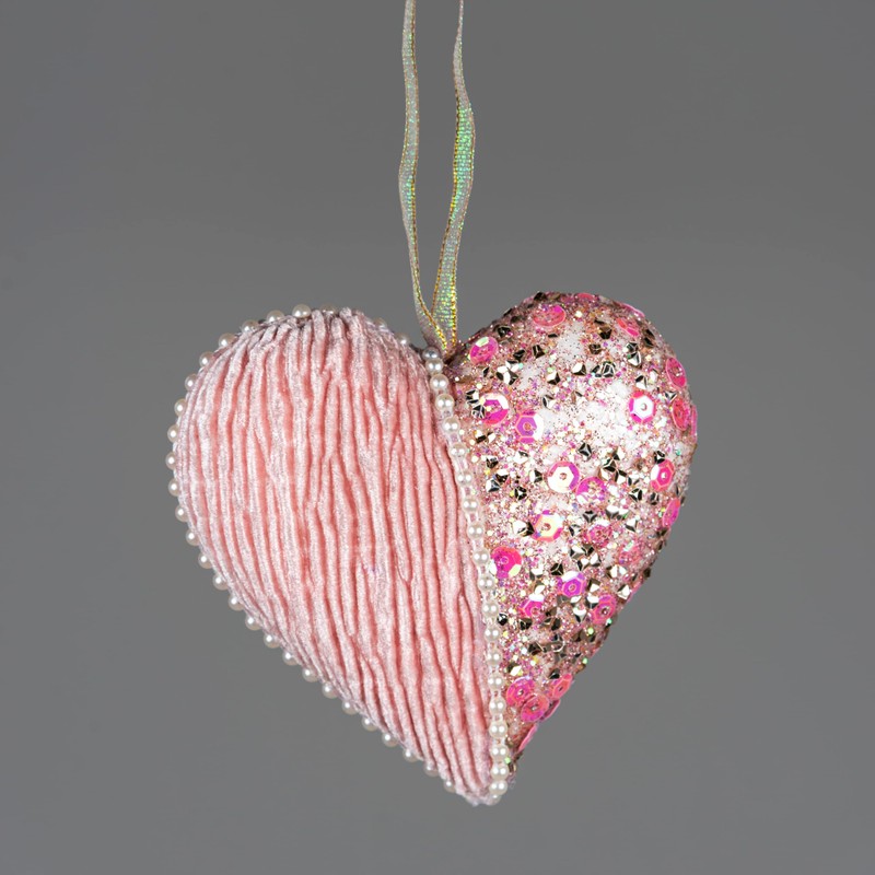 3Pcs Baby Pink Heart 12cm - Christmas Tree Hanging Decorations