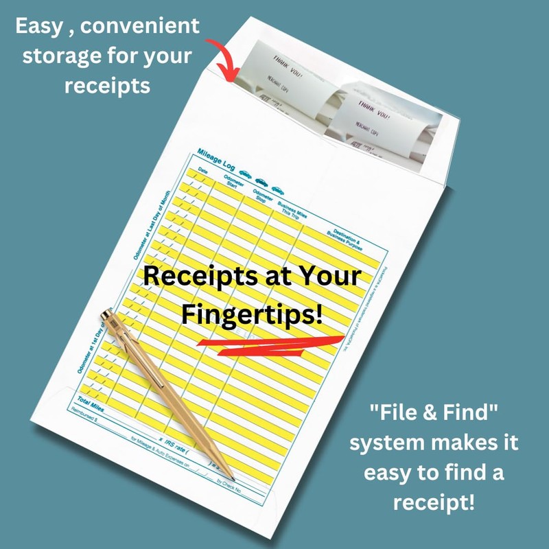 PocketCPA 3-in-1 Receipt Organizer Envelopes with Expense & Mileage Logs
