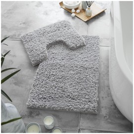 VELVETIO Bath Mats & Pedestal Set, Zero Twist Fluffy Super Soft 100% Microfiber Non-Slip Shaggy 2 Piece Bathroom Rugs, Extra Thick Machine Washable Water Absorbent Toilet Rug Sets, Grey