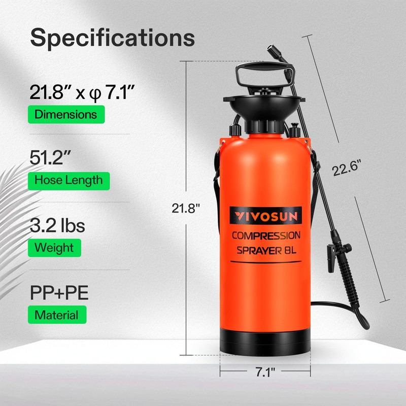 VIVOSUN Pump Sprayer 2 Gallon, Pressurized Lawn & Garden Water