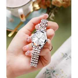 OLEVS Damenuhr Diamant Analoge Armbanduhr mit Kleines Gesicht Silber Edelstahlband wasserdichte Datum Uhr