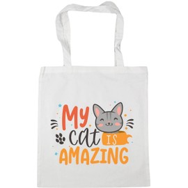 Hippowarehouse My Cat Is Amazing Gift For Him Her Daughter Son Tote Shopping Gym Beach Bag 42cm x38cm, 10 litres