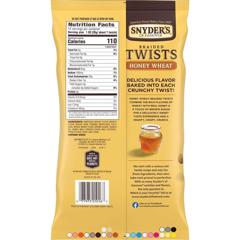 Snyder's Honey Wheat Braided Twists 12oz -Bags of 3