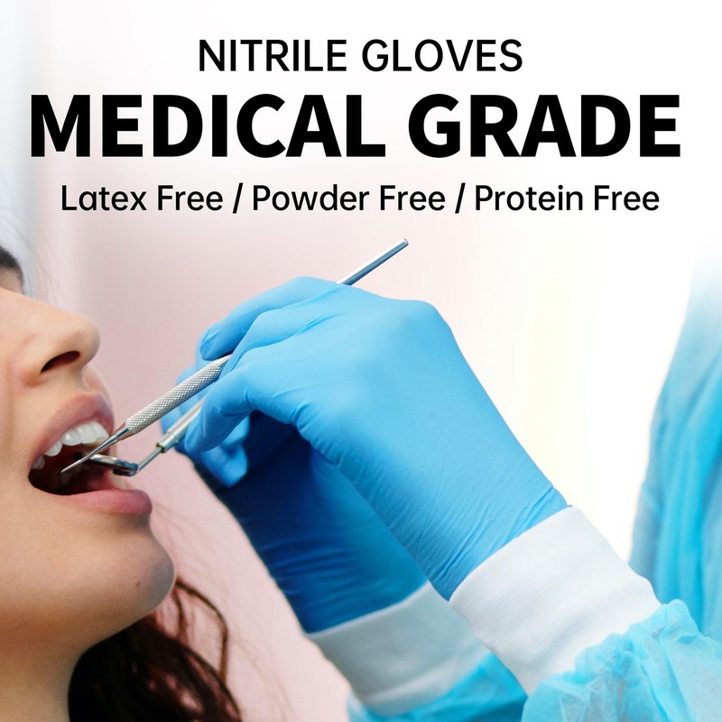 Supmedic Basic Medical Nitrile Exam Gloves, Powder-Free Latex-Free Non-Sterile Food
