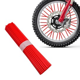 FSTURIOS 72PCS Dirt Bike Spoke Covers, Motorcycle Spoke Skins Wheel Wraps Pipe for 8"-21" Rims, Dustproof Wheelchair Rim Decoration Protector Pipe Trim for Bicycle Dirt Pit Bike (Red)