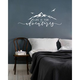 Life is for Adventures Wall Decal, Quote Decal, Mountain Design Wall Decals, Nursery Wall Sticker, Travel Decor, Adventure Decor, Home Decal Wall Stickers(Y15) (White)