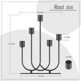 smtyle Fireplace Candelabra Black Metal Taper Candle Holders for Tapered Candles Candlesticks Set of 5 with Iron-0.8" Diameter Ideal for Table Centerpiece Gothic Decor