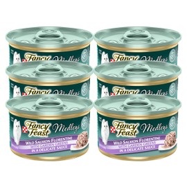 Fancy Feast Elegant Medleys, Wild Salmon Florentine with Garden Greens Wet Cat Food, 3 oz (Pack of 6)