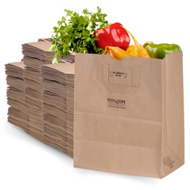 DURO 70# Heavy Duty Paper Grocery Bags with Handles 300 Count, Brown Large Shopping Bags with Handles, 12 x 7 x 14 Inches Paper Sacks for Recycling, Retail & Groceries