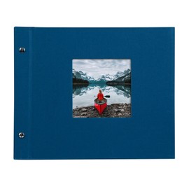 goldbuch Bella Vista Screw Album with Picture Cut-Out 39 x 31 cm, 40 Pages with Protective Dividers Expandable Linen, Grey, 28, blue, 30 x 25 cm
