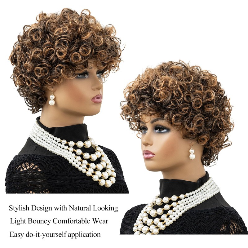 Short Wigs for Black Women Brown Pixie Cut Wig with