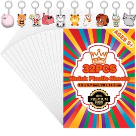 32 Pieces Shrink Plastic Sheets, Shrink Art Paper Shrink Film Sheets Blank Shrink Plastic Film Shrinky Dinks Sheets for Create Your Own Keychains/Earrings/Necklace/DIY Ornaments Craft(7.9 X 5.7 inch)