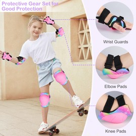 MHJY Knee Pads for Kids Elbow Pads Set 6pcs Protection Gear Kit Adjustable Girls Wrist Guard for Skateboard Bike Cycling Scooter Riding Roller Skating Sports Todder Boys 3-8 Years
