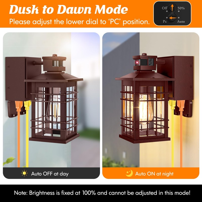 Porch Light with GFCI Outlets, Brown Motion Sensor Dusk to