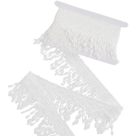 GORGECRAFT 5 Yards Tassel Lace Trim White Embroidered Ribbon Fabric 8.5cm Wide Polyester Fringe Trim Lace Trimming Applique for Lamp Shade Clothing Dress Pillow Curtain Decor DIY Sewing Crafts