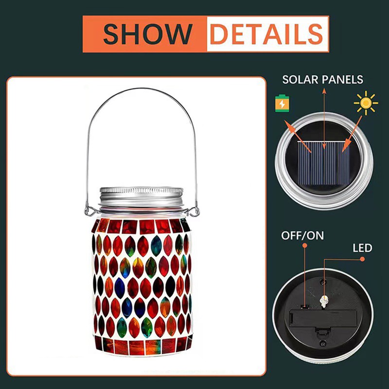 Outdoor Solar Lantern Lights Decorative Mosaic Jar Hanging Lantern Pathway